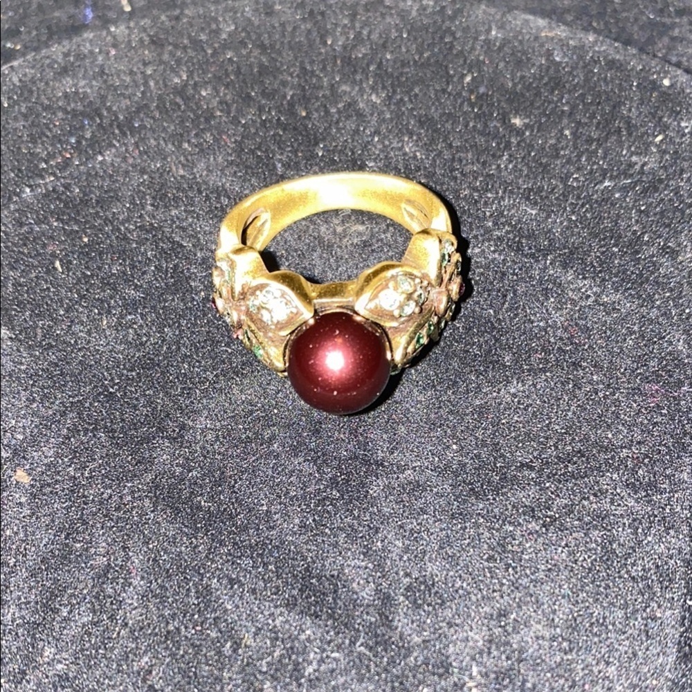 Vintage Heidi Daus Swarovski Crystal faux pearl ring